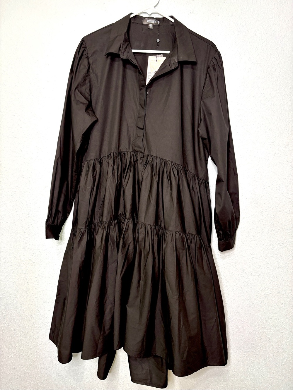 Missguided NWT Black Poplin Extreme Oversized Tiered Shirt Dress 8